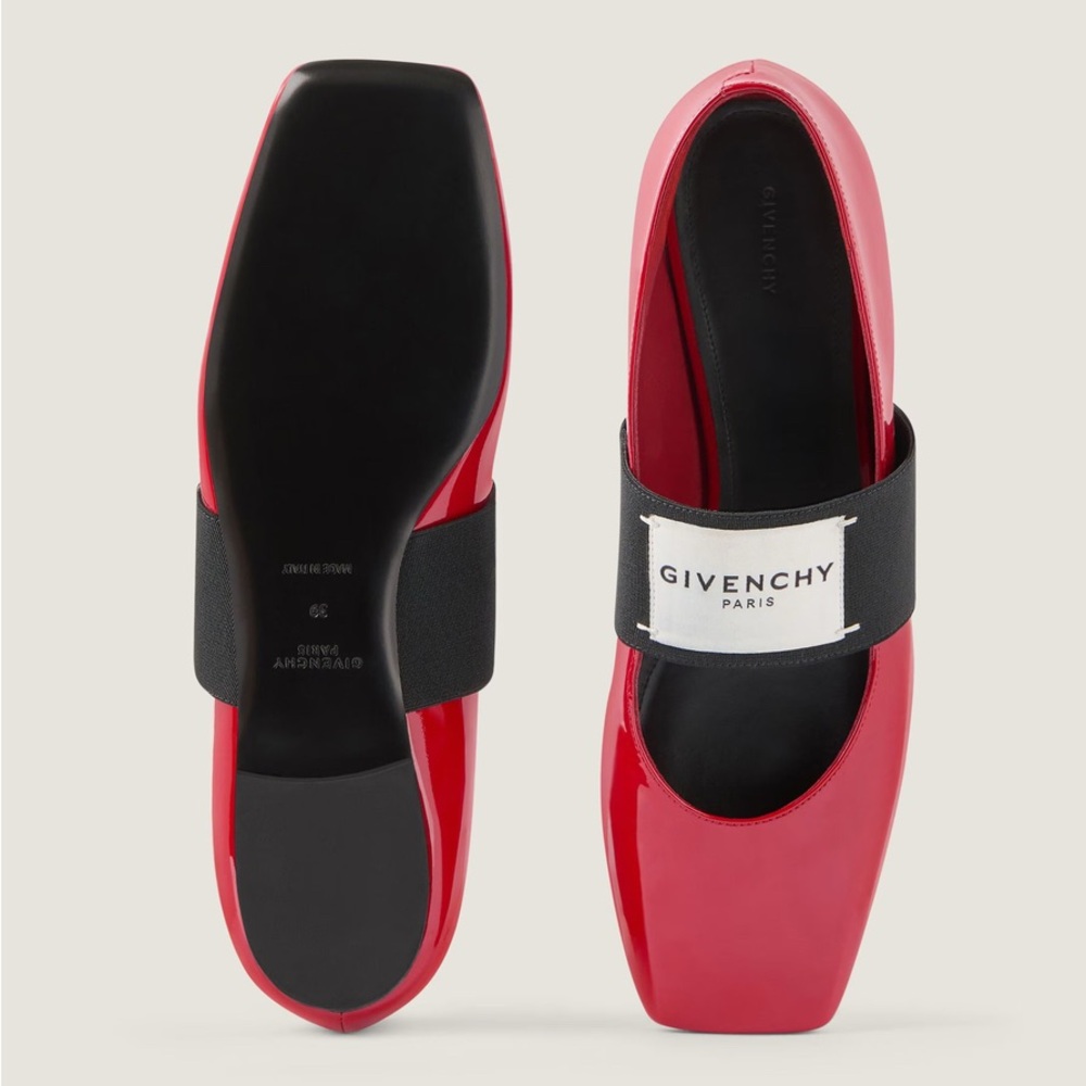 Givenchy Square Toe Ballerina Flats in Deep Red Patent Leather, size IT39 (US9)